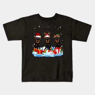 Christmas Pajama Three Doberman Cute Dog Costume Xmas Kids T-Shirt